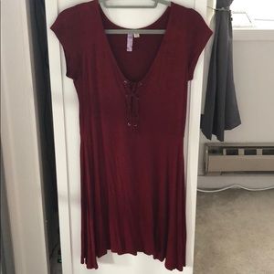 Short red lace up dress